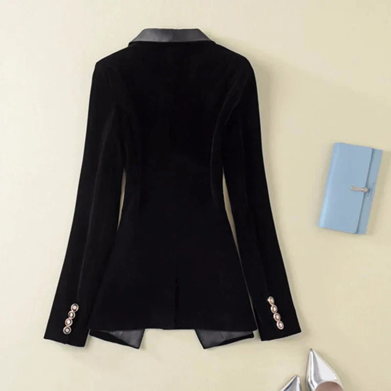 Women's Velvet Blazer – Satin Lapel, Tailored Fit for Any Occasion-The Yellow Prime