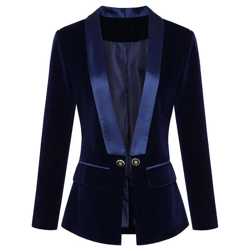 Women's Velvet Blazer – Satin Lapel, Tailored Fit for Any Occasion-The Yellow Prime
