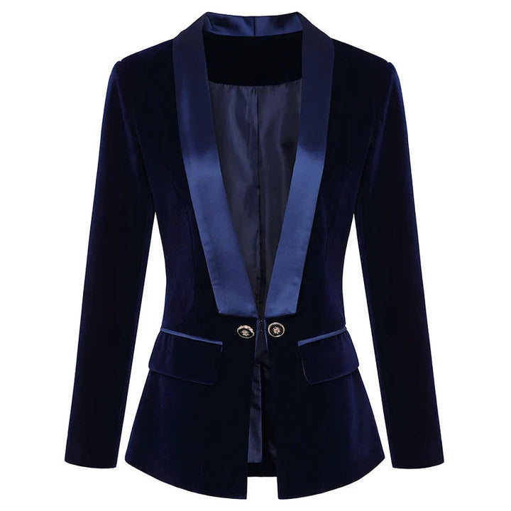 Women's Velvet Blazer – Satin Lapel, Tailored Fit for Any Occasion-The Yellow Prime
