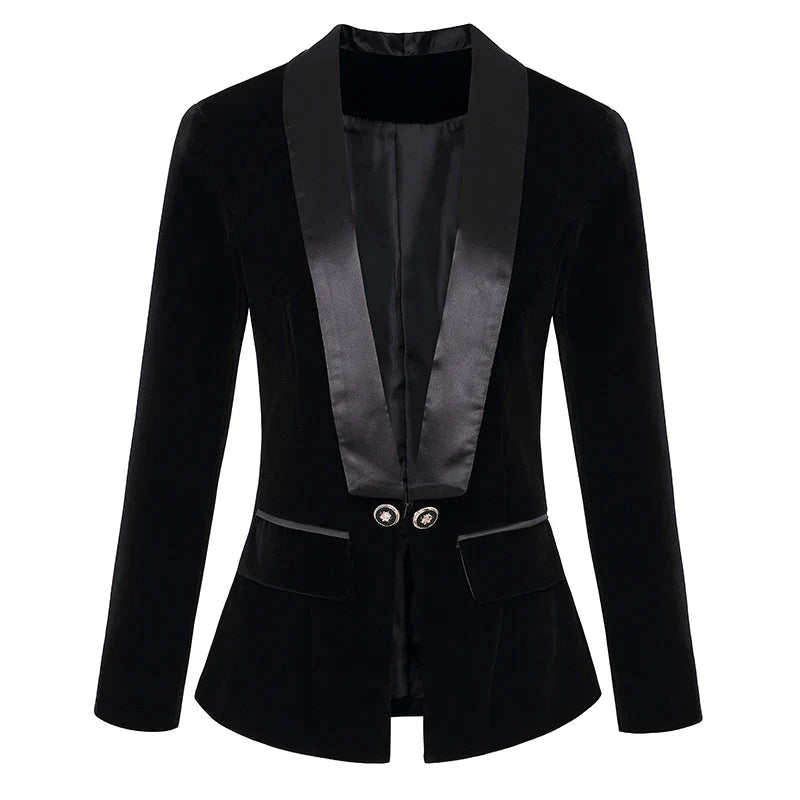 Women's Velvet Blazer – Satin Lapel, Tailored Fit for Any Occasion-The Yellow Prime