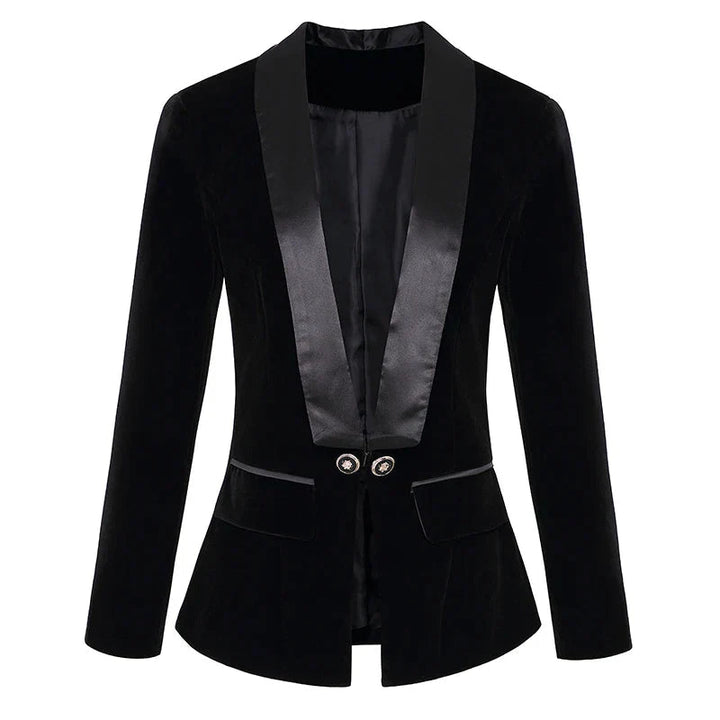 Women's Velvet Blazer – Satin Lapel, Tailored Fit for Any Occasion-The Yellow Prime