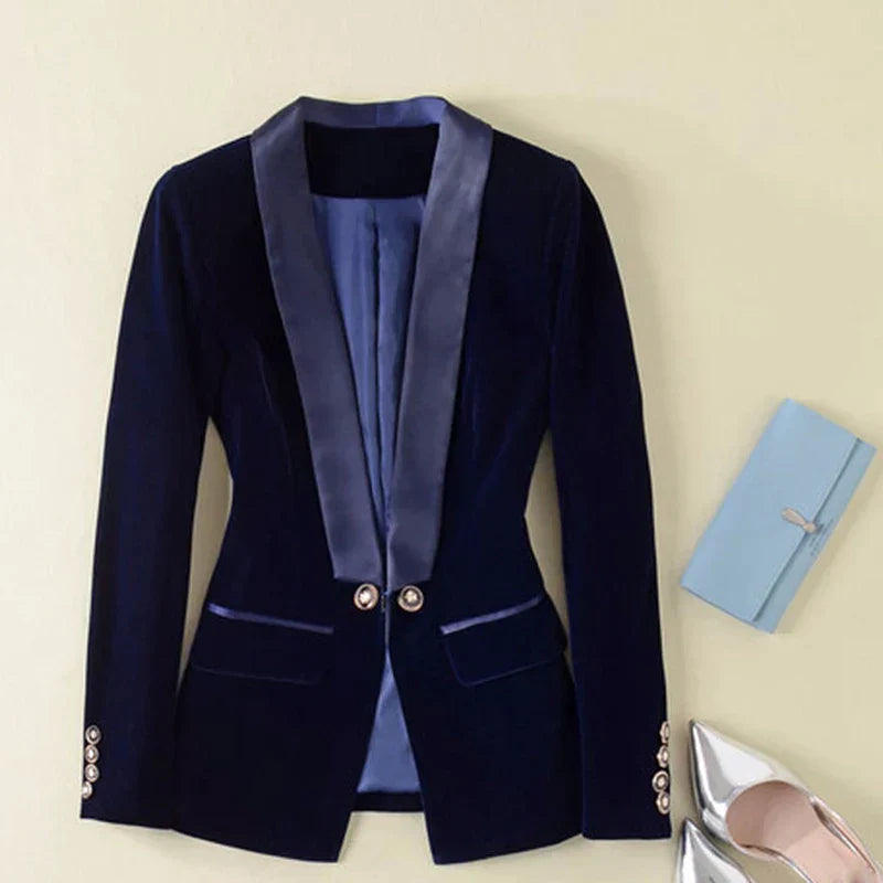 Women's Velvet Blazer – Satin Lapel, Tailored Fit for Any Occasion-The Yellow Prime