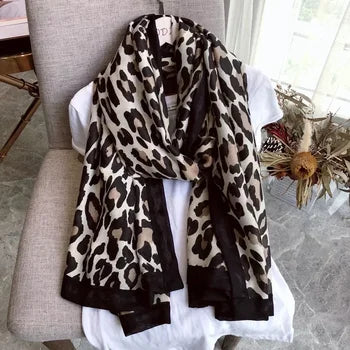 Women's Lightweight Leopard Print Scarf - Soft Fringed Knit-The Yellow Prime