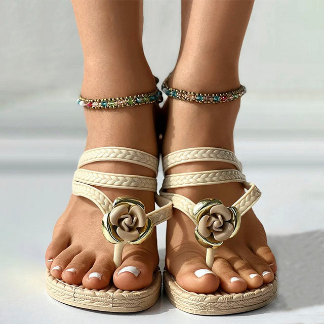 Lyza | Women's Stylish Braided Sandals with Elegant Flower Design-The Yellow Prime