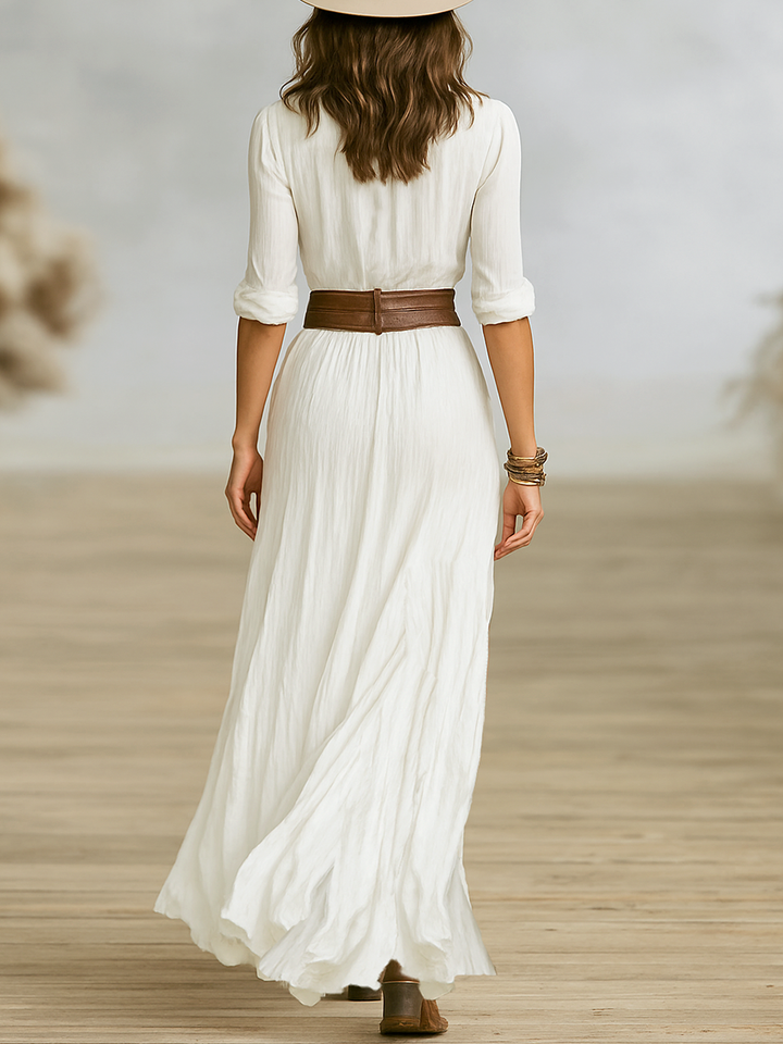 Maravella | Women's Maxi Dress with Button Placket and Belt-The Yellow Prime