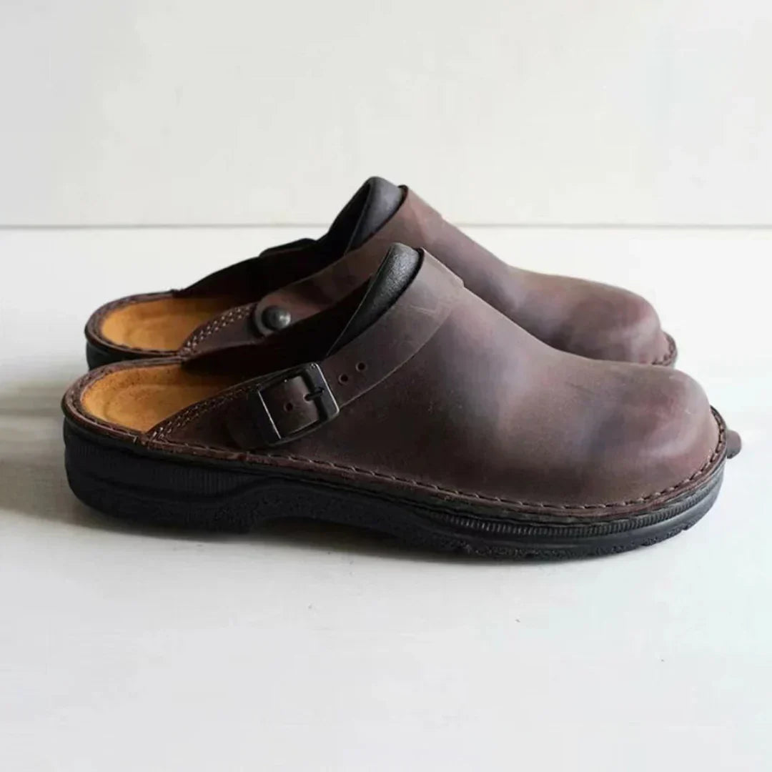 Men's Comfortable Faux Leather Slippers with Soft Lining-The Yellow Prime