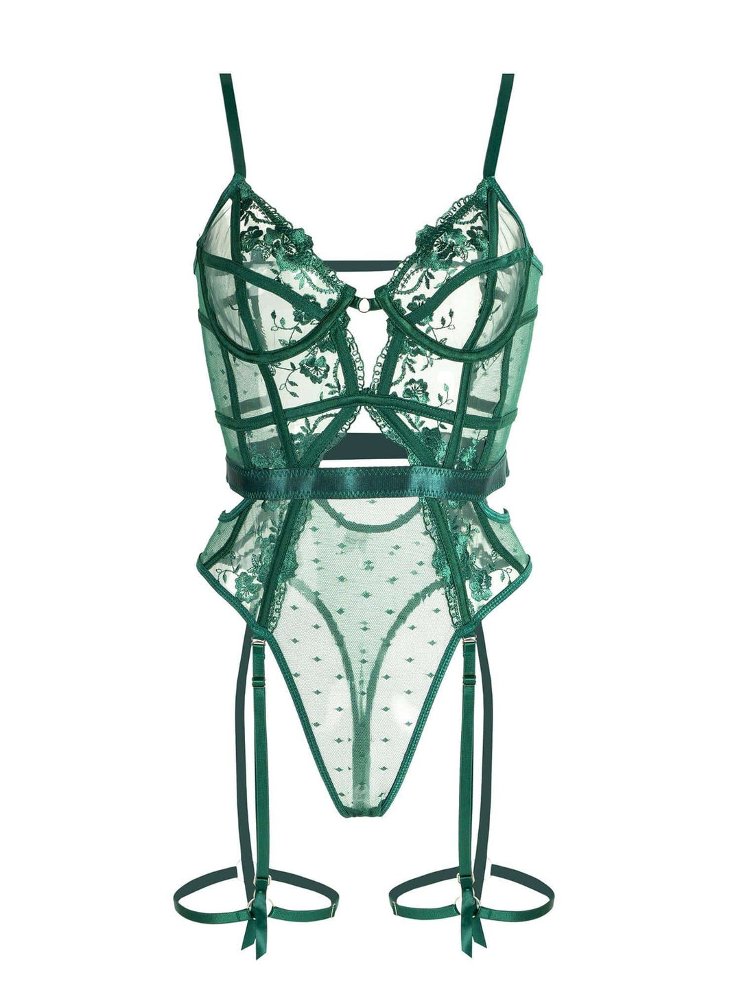 Women's Green Lace Underwire Bodysuit-The Yellow Prime