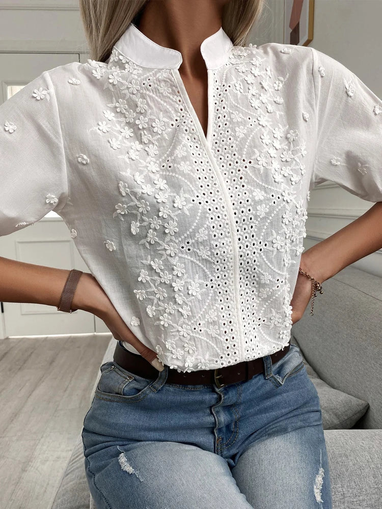 Women's Stylish V-Neck Lace Top-The Yellow Prime
