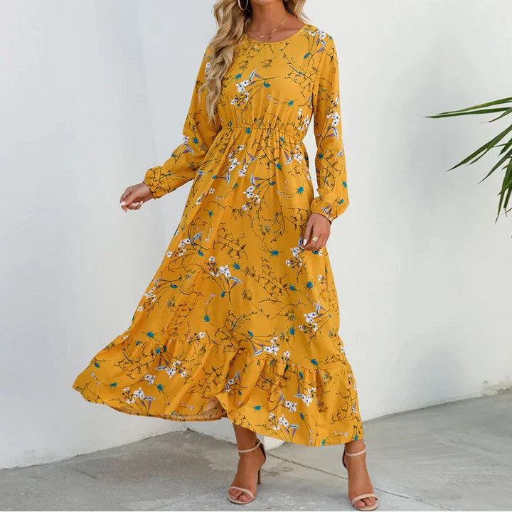 Maisie | Women's Long Sleeve Floral Maxi Dress-The Yellow Prime