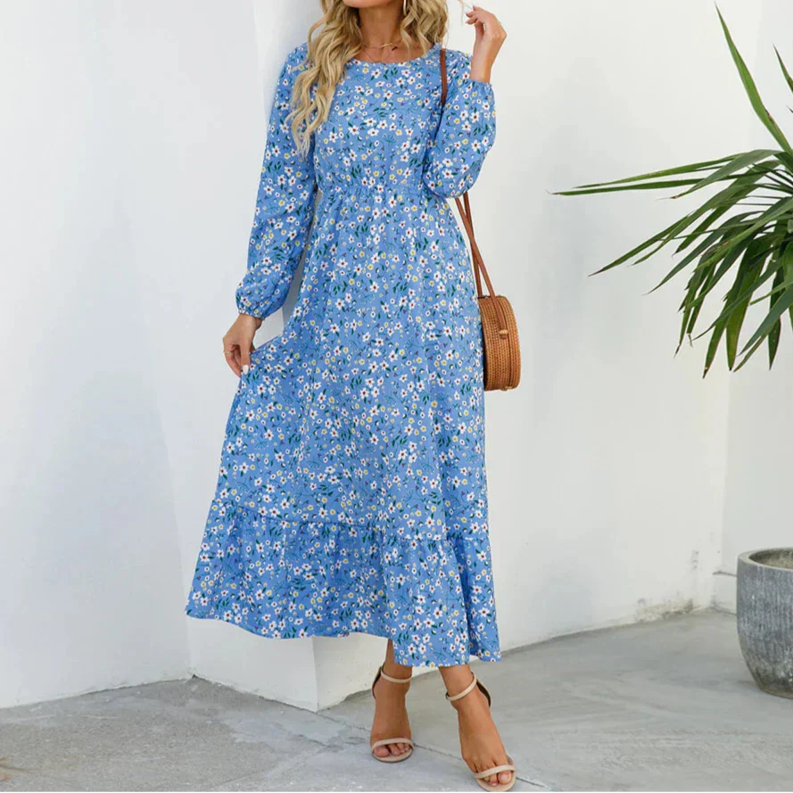 Maisie | Women's Long Sleeve Floral Maxi Dress-The Yellow Prime