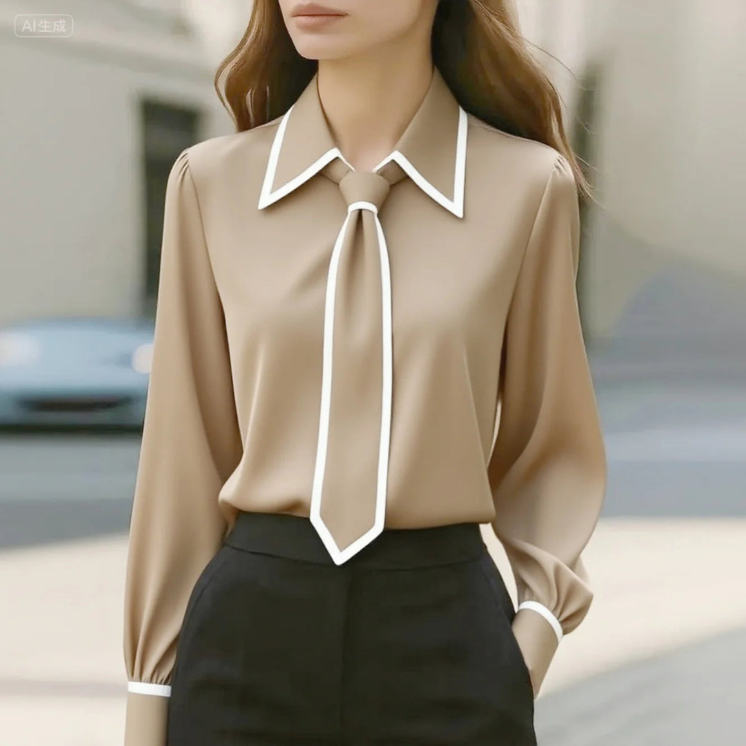 Blythe | Women's Oversized Collar Contrast Tie Blouse-The Yellow Prime