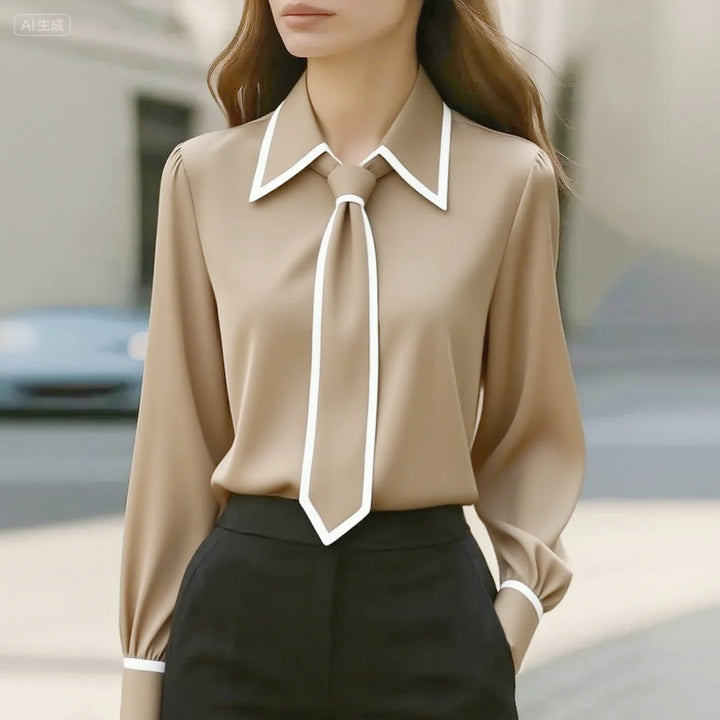 Blythe | Women's Oversized Collar Contrast Tie Blouse-The Yellow Prime