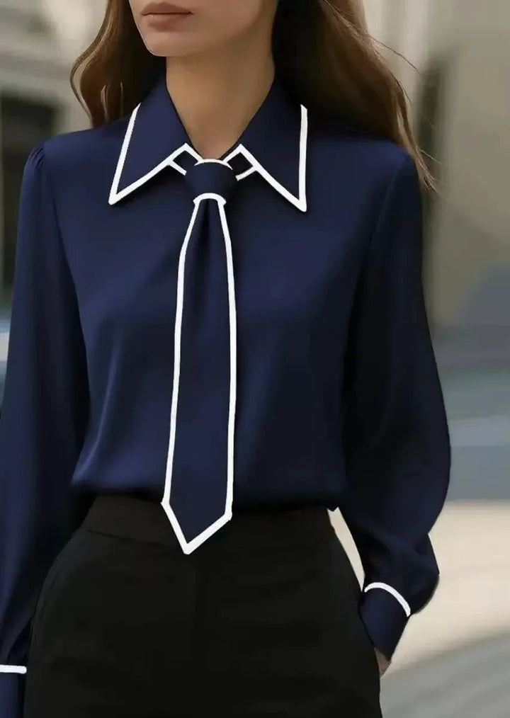 Blythe | Women's Oversized Collar Contrast Tie Blouse-The Yellow Prime