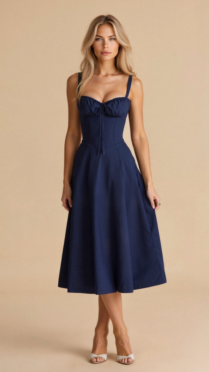 Emily | Women's Midi Dress with Corset Detail-The Yellow Prime
