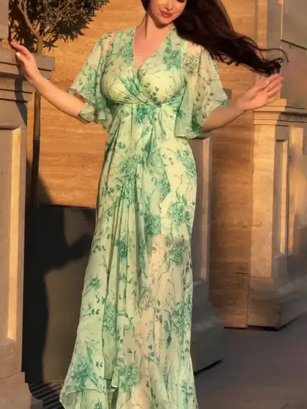 Mariah | Women's Floral Wrap Maxi Dress in Retro Style-The Yellow Prime