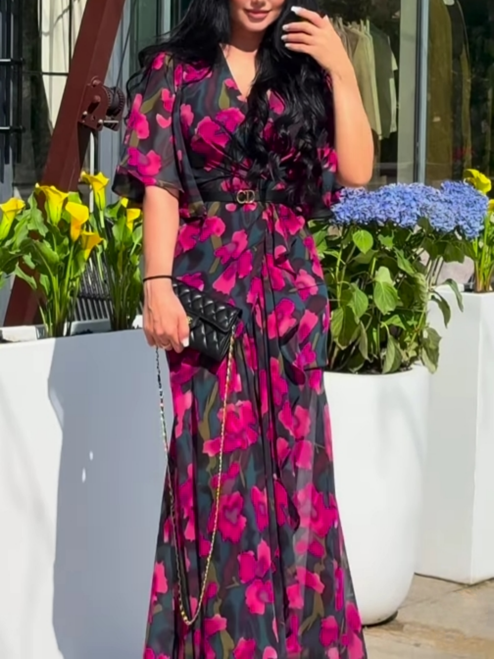 Mariah | Women's Floral Wrap Maxi Dress in Retro Style-The Yellow Prime