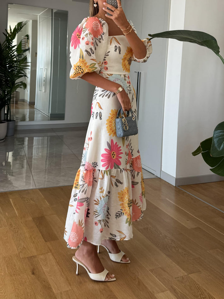 Mariam | Women's Floral Midi Dress with Square Neck-The Yellow Prime