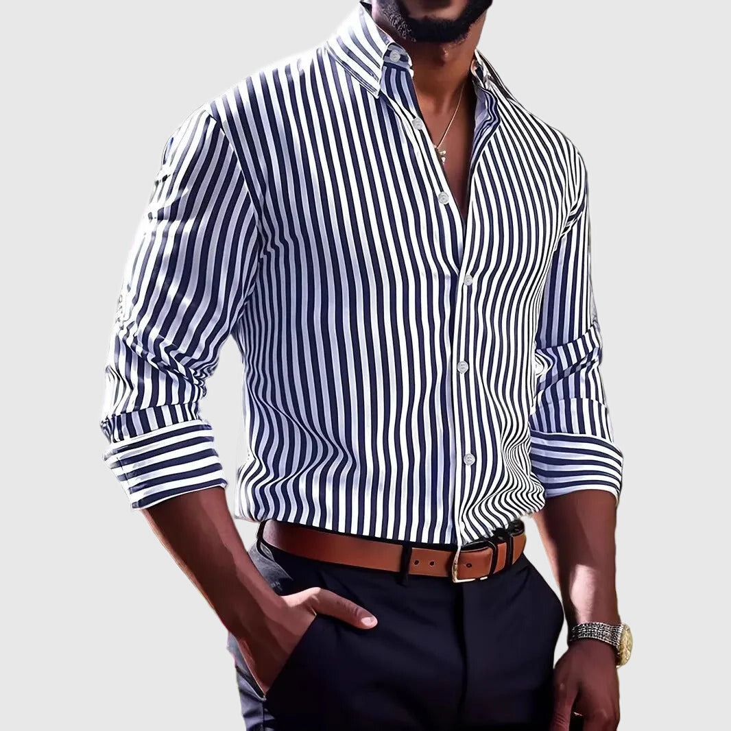 Mariusz | Men's Striped Long Sleeve Dress Shirt-The Yellow Prime