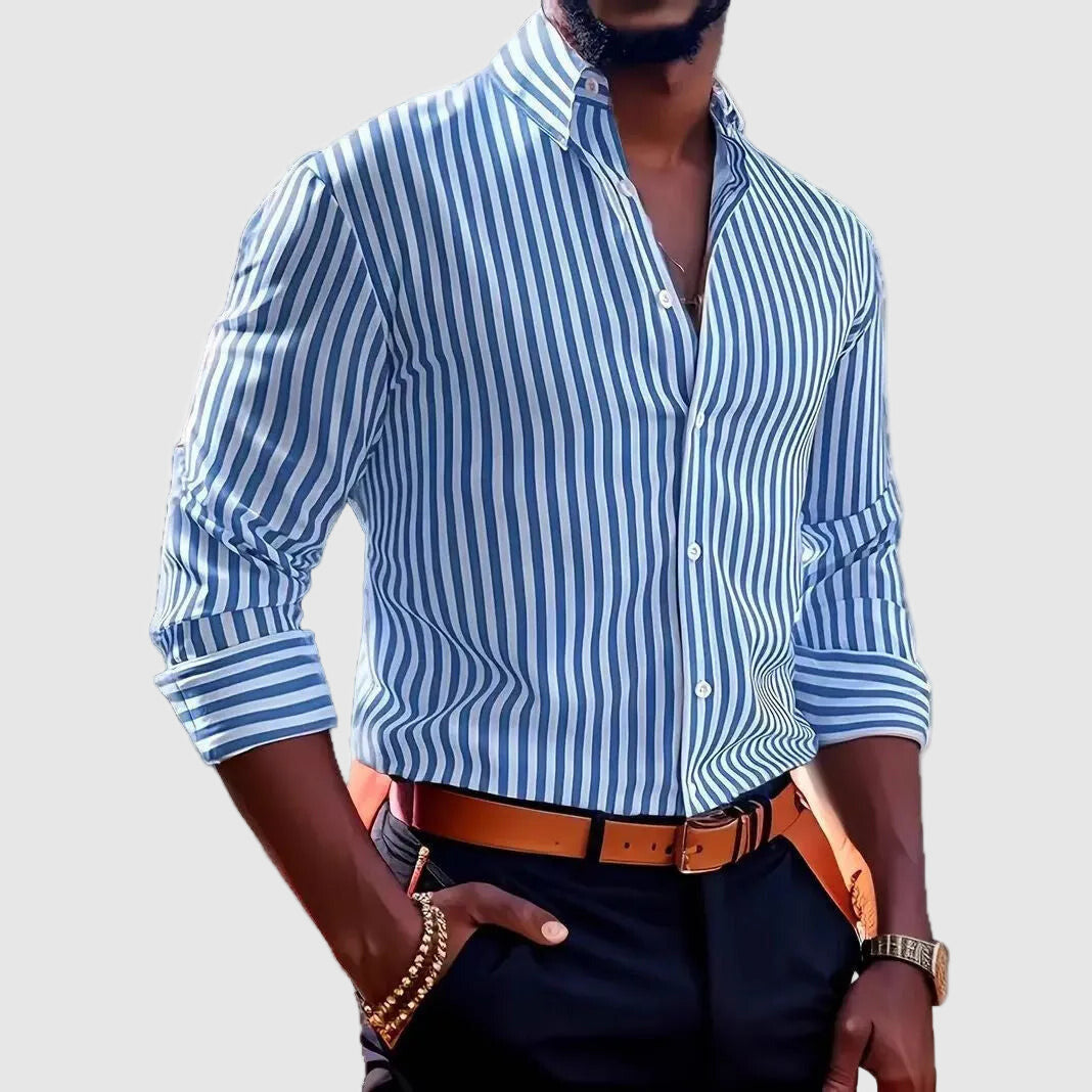 Mariusz | Men's Striped Long Sleeve Dress Shirt-The Yellow Prime