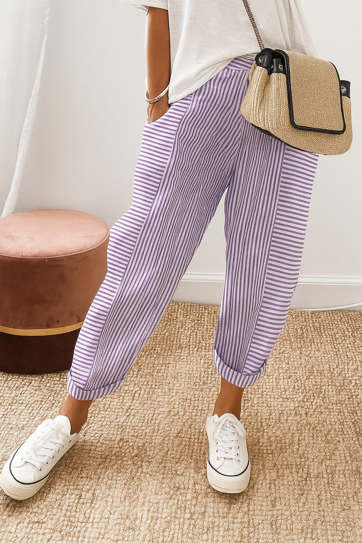 Marlyn | Striped Women's Pants-The Yellow Prime