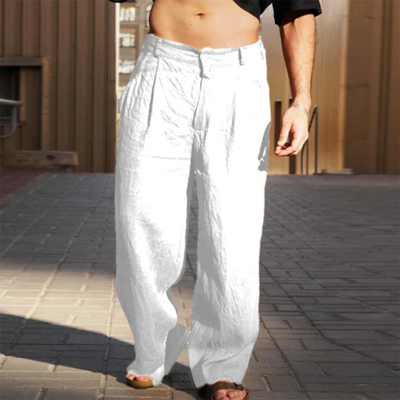 Mason | Men's Relaxed Wide Leg Linen Pants-The Yellow Prime