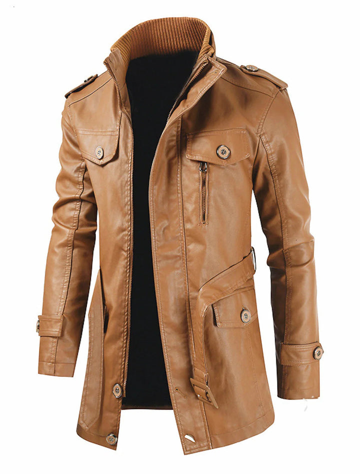 Men's Stylish Long Leather Jacket
