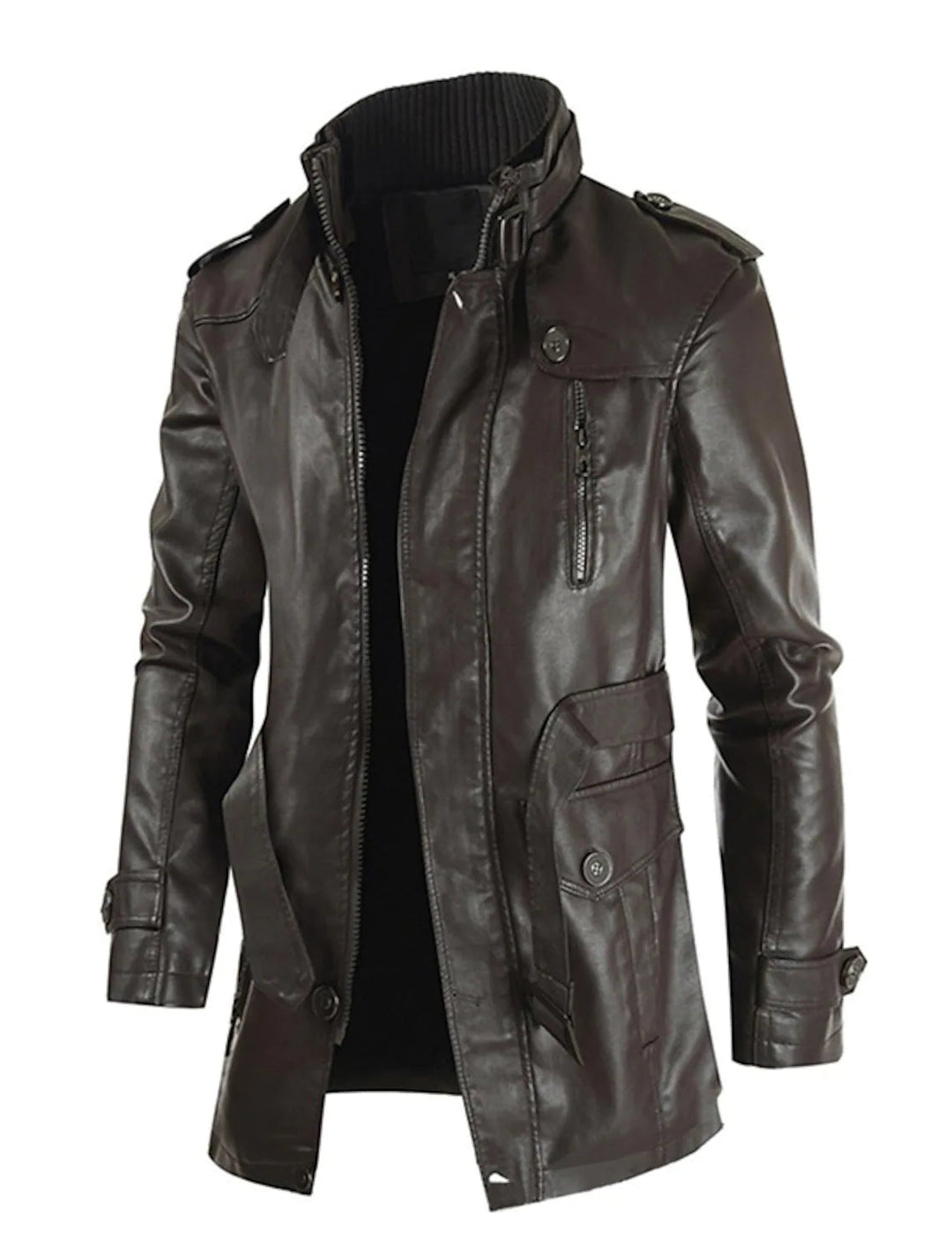 Men's Stylish Long Leather Jacket
