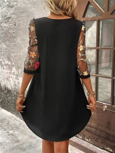 Melanie | Women's Keyhole Mini Dress with Embroidery-The Yellow Prime