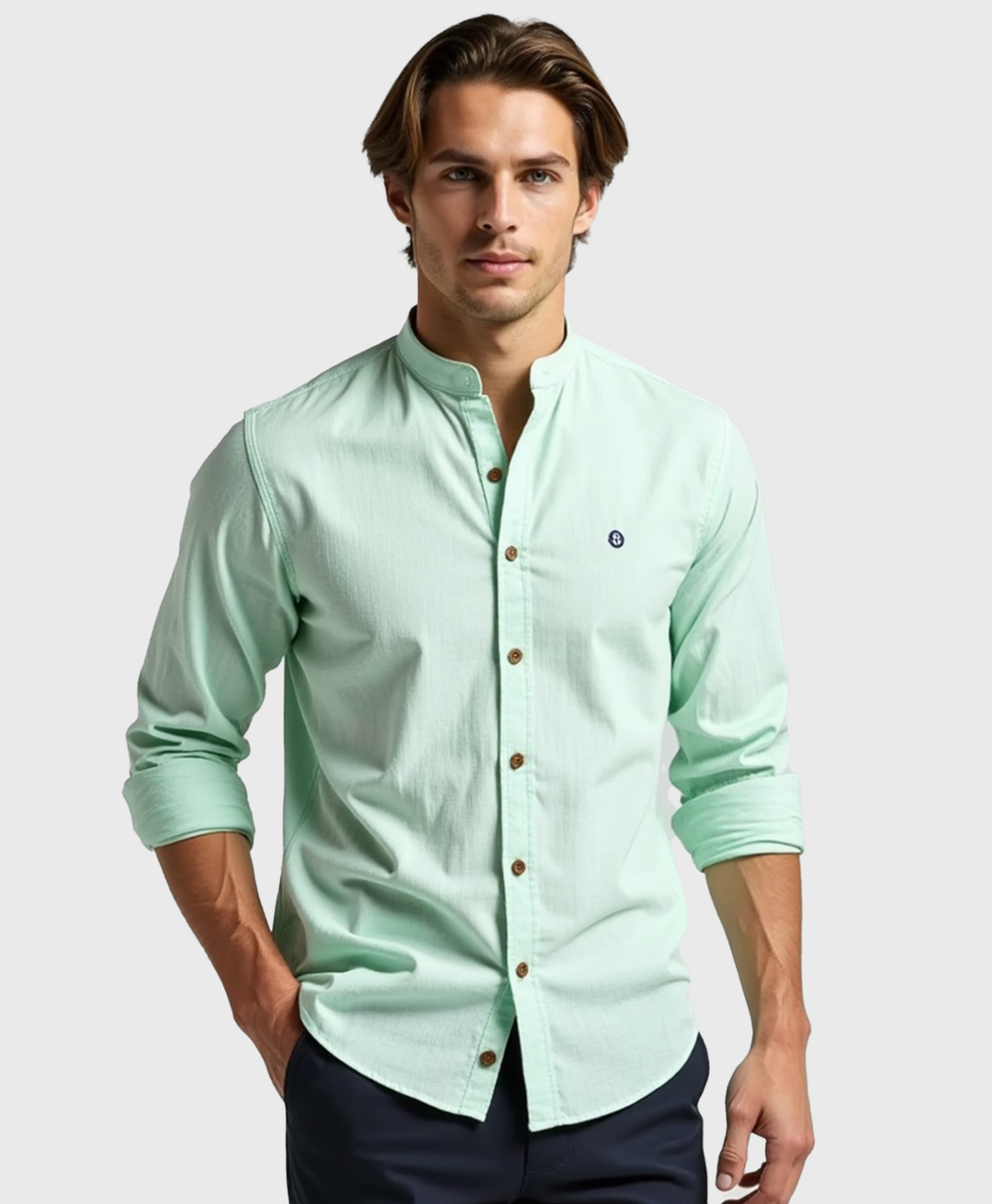 Men's Slim Fit Grandad Collar Cotton Dress Shirt-The Yellow Prime