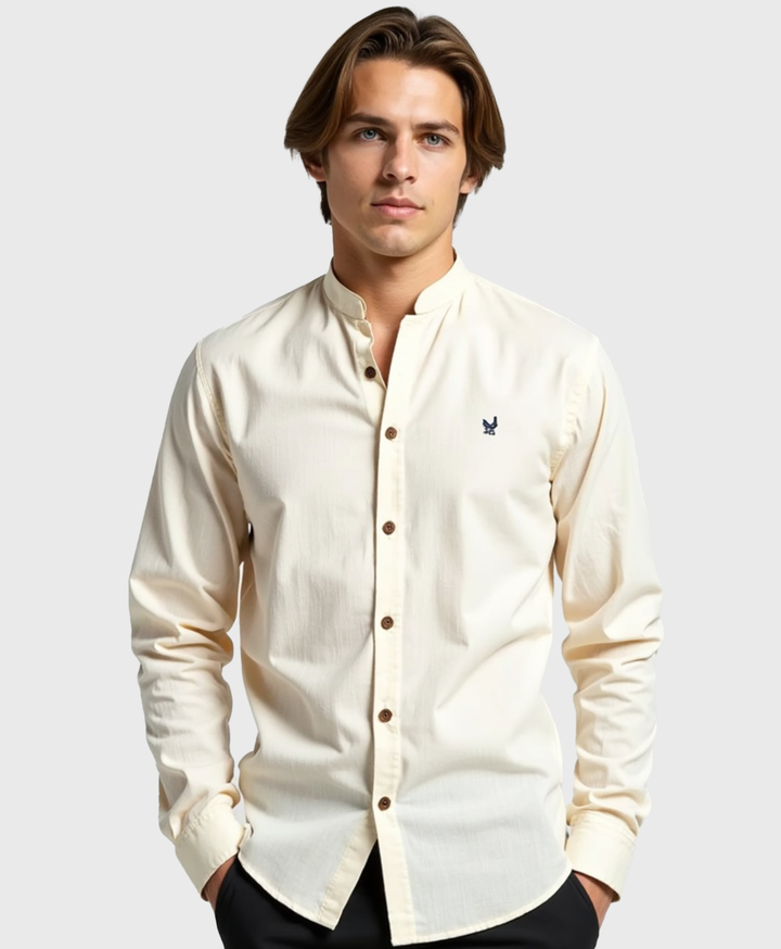 Men's Slim Fit Grandad Collar Cotton Dress Shirt-The Yellow Prime