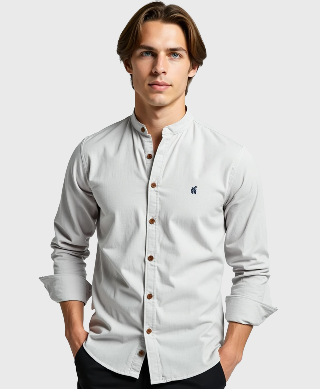 Men's Slim Fit Grandad Collar Cotton Dress Shirt-The Yellow Prime