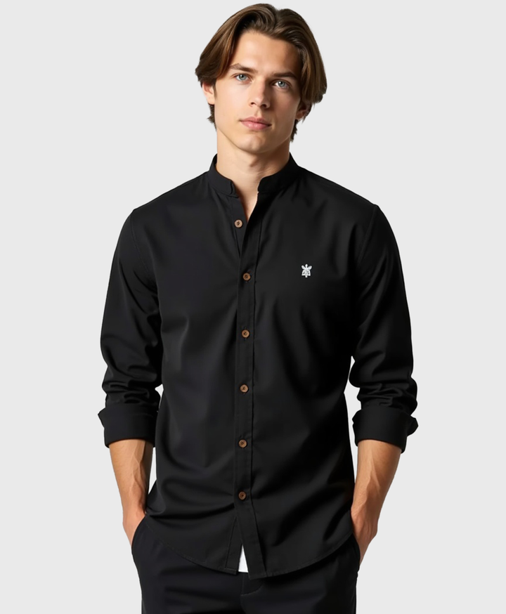 Men's Slim Fit Grandad Collar Cotton Dress Shirt-The Yellow Prime