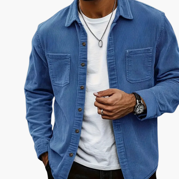 Men's Classic Corduroy Jacket with Button Placket and Chest Pockets