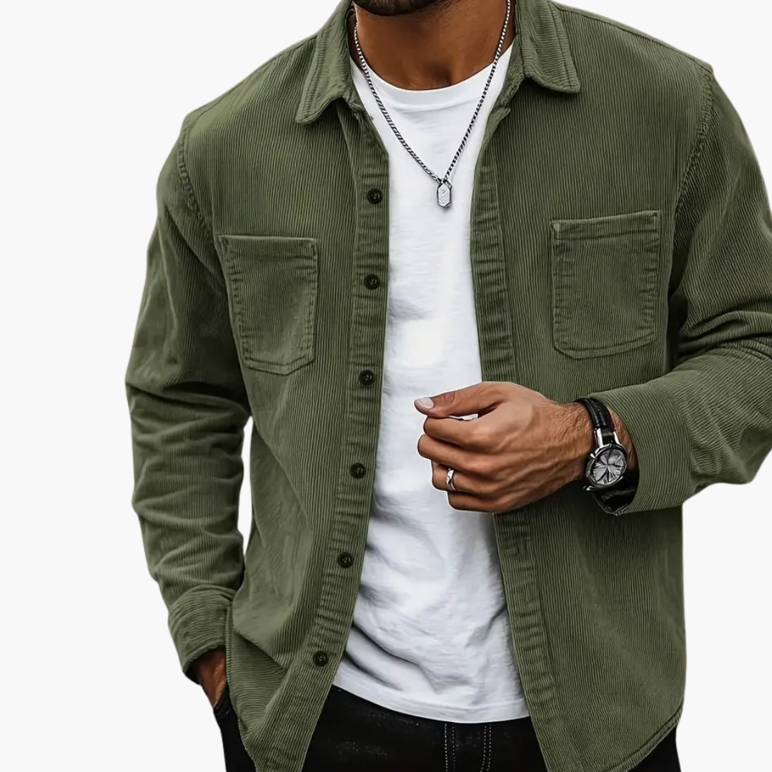 Men's Classic Corduroy Jacket with Button Placket and Chest Pockets