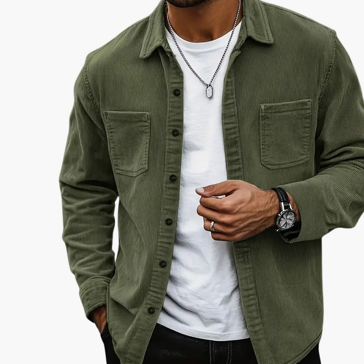 Men's Classic Corduroy Jacket with Button Placket and Chest Pockets
