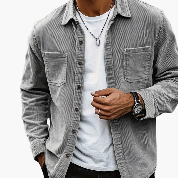Men's Classic Corduroy Jacket with Button Placket and Chest Pockets