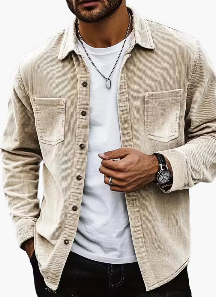 Men's Classic Corduroy Jacket with Button Placket and Chest Pockets