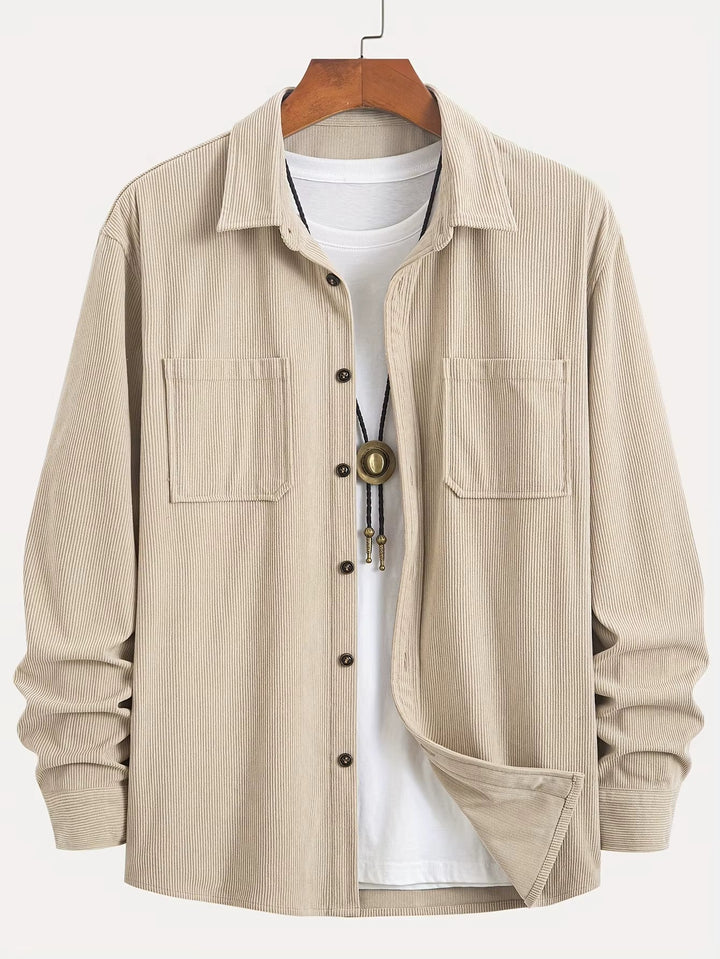 Men's Classic Corduroy Jacket with Button Placket and Chest Pockets