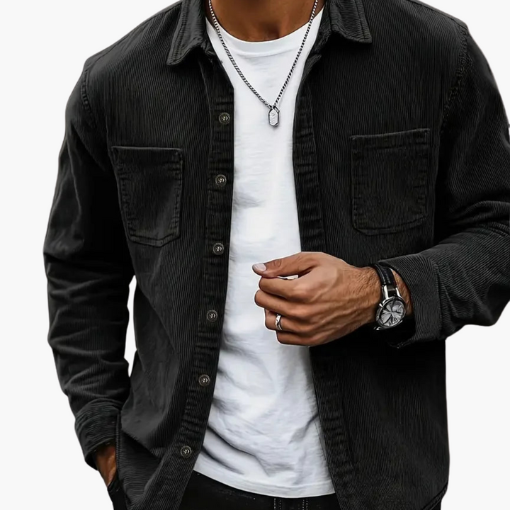 Men's Classic Corduroy Jacket with Button Placket and Chest Pockets