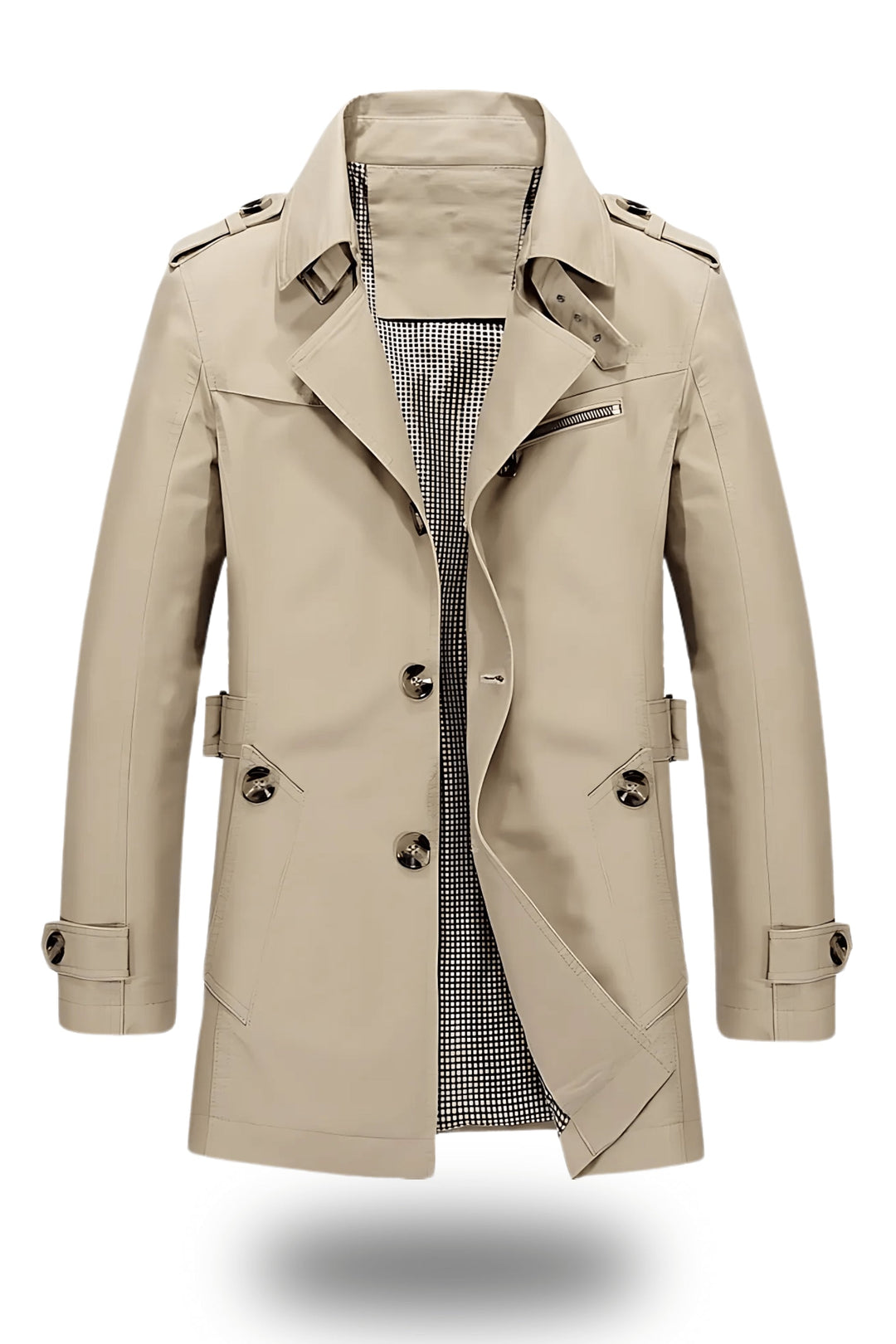 Men's Stylish Trench Coat – Turned-Down Collar, Regular Fit