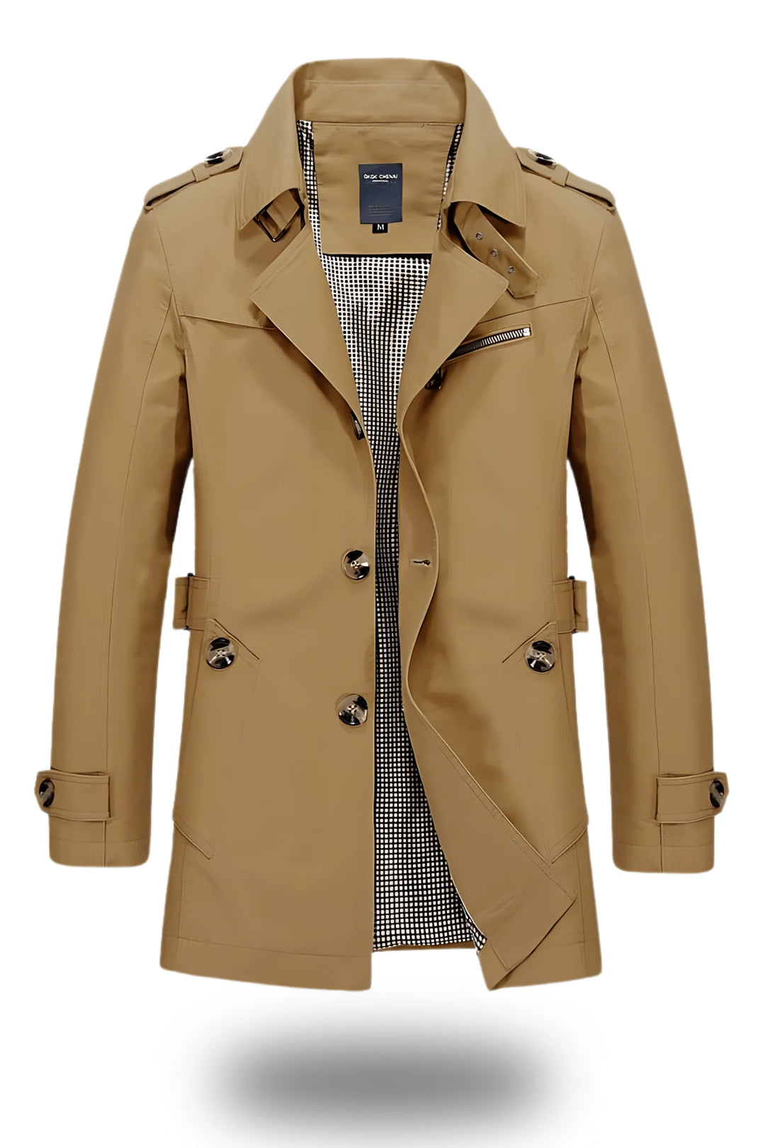 Men's Stylish Trench Coat – Turned-Down Collar, Regular Fit