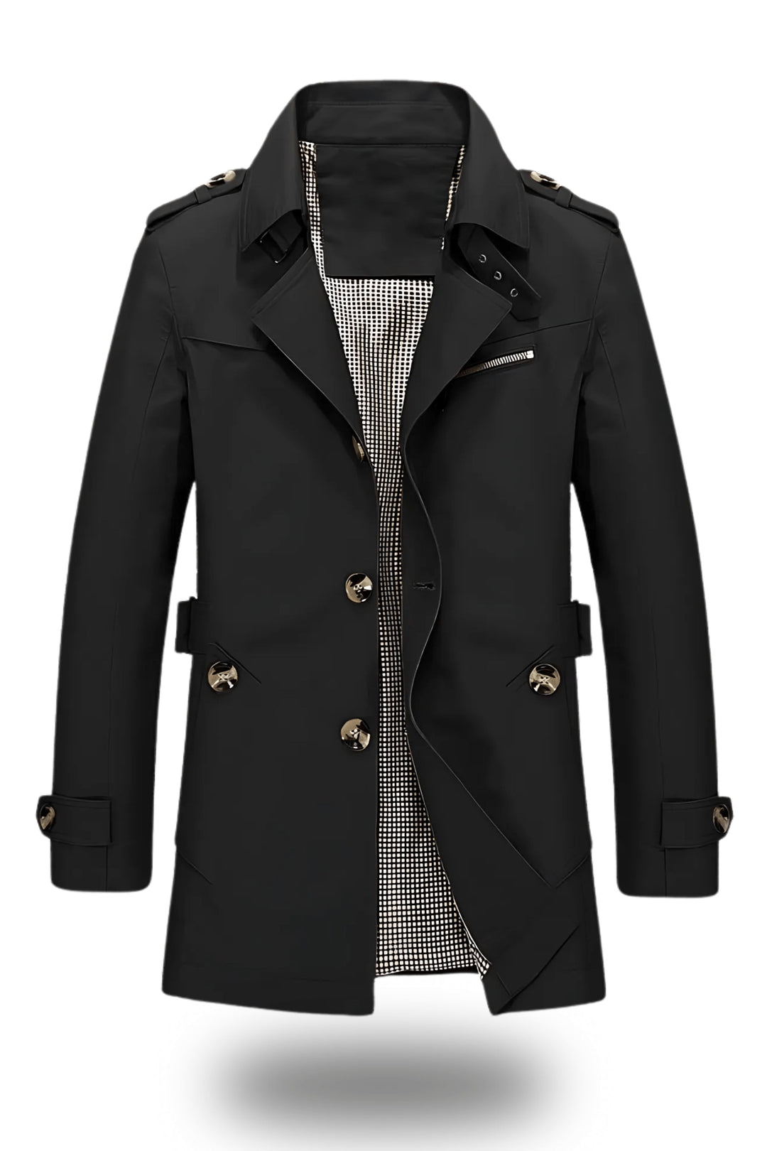 Men's Stylish Trench Coat – Turned-Down Collar, Regular Fit