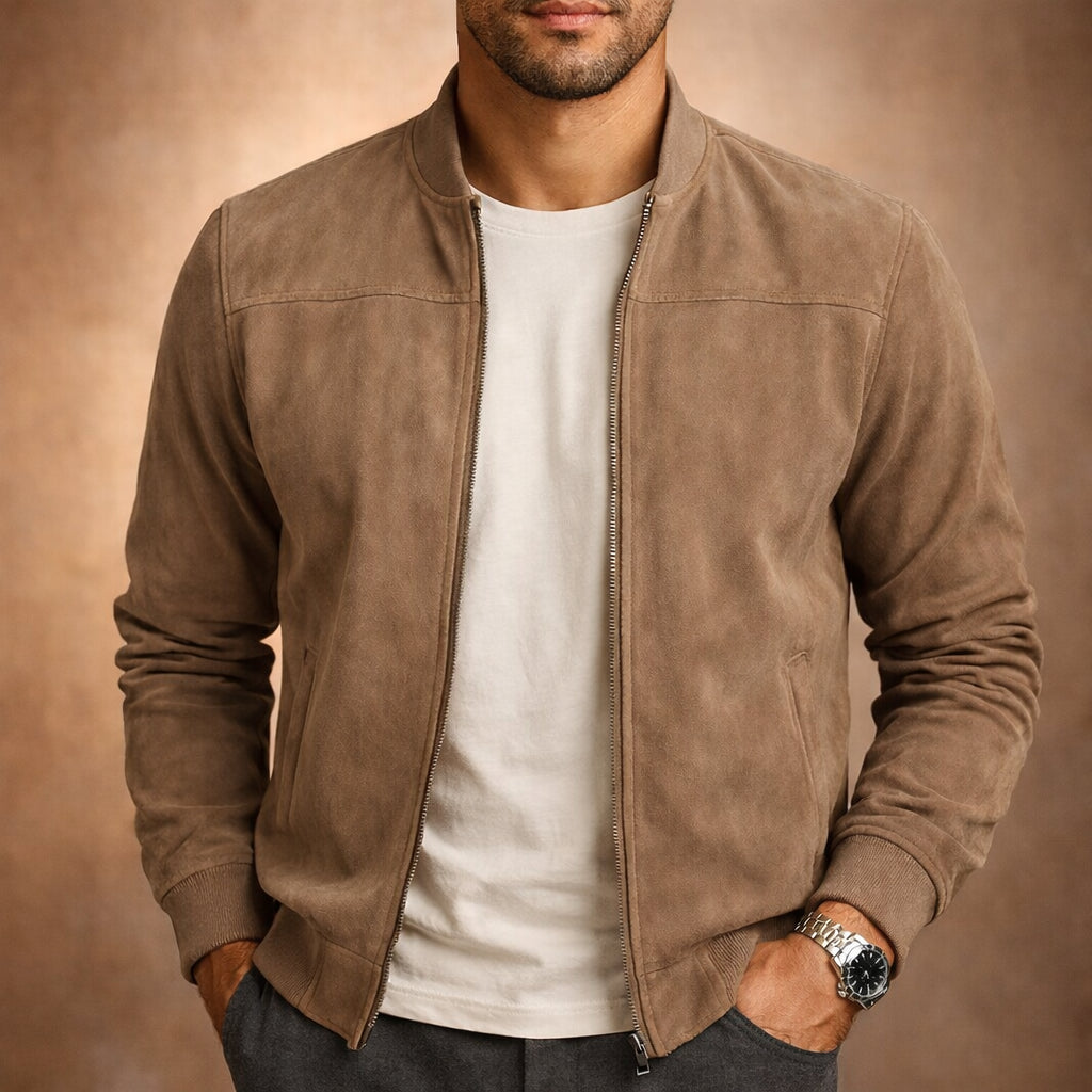 Men's Lightweight Suede Bomber Jacket for Smart Casual Style
