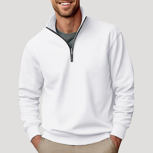 Sweat-shirt décontracté pour homme à col zippé aux trois quarts – Confortable en automne et en hiver