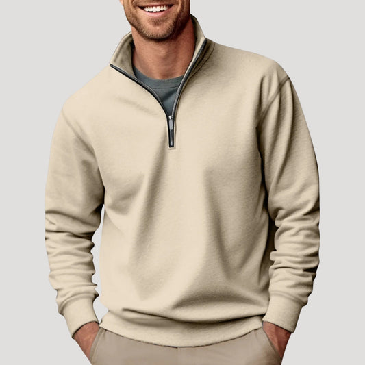 Sweat-shirt décontracté pour homme à col zippé aux trois quarts – Confortable en automne et en hiver