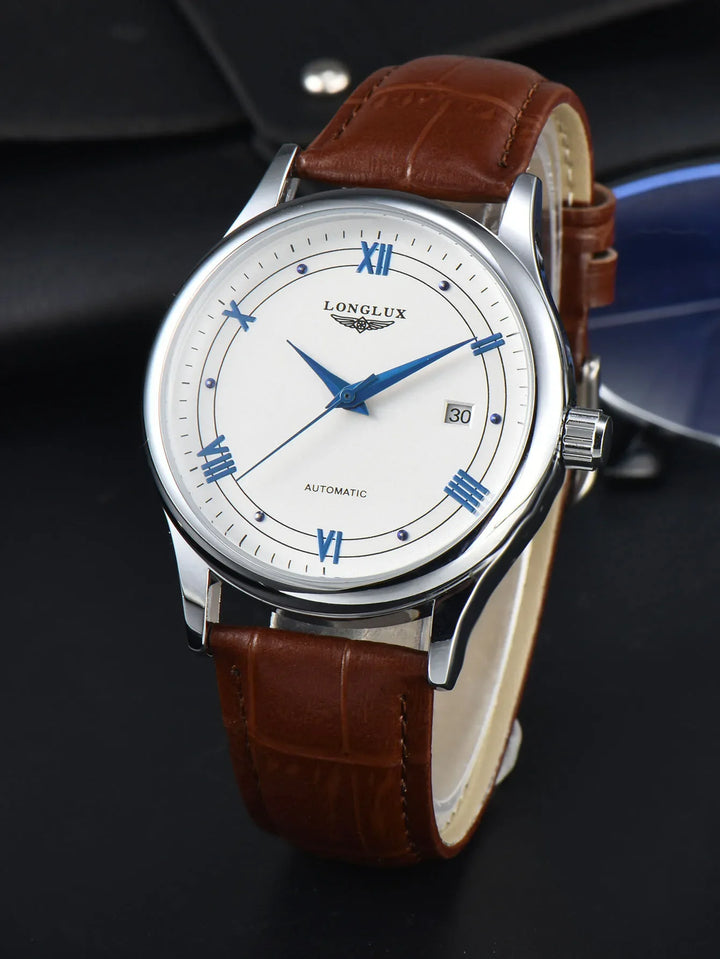 Men's Automatic Leather Strap Mechanical Date Waterproof Watch-The Yellow Prime