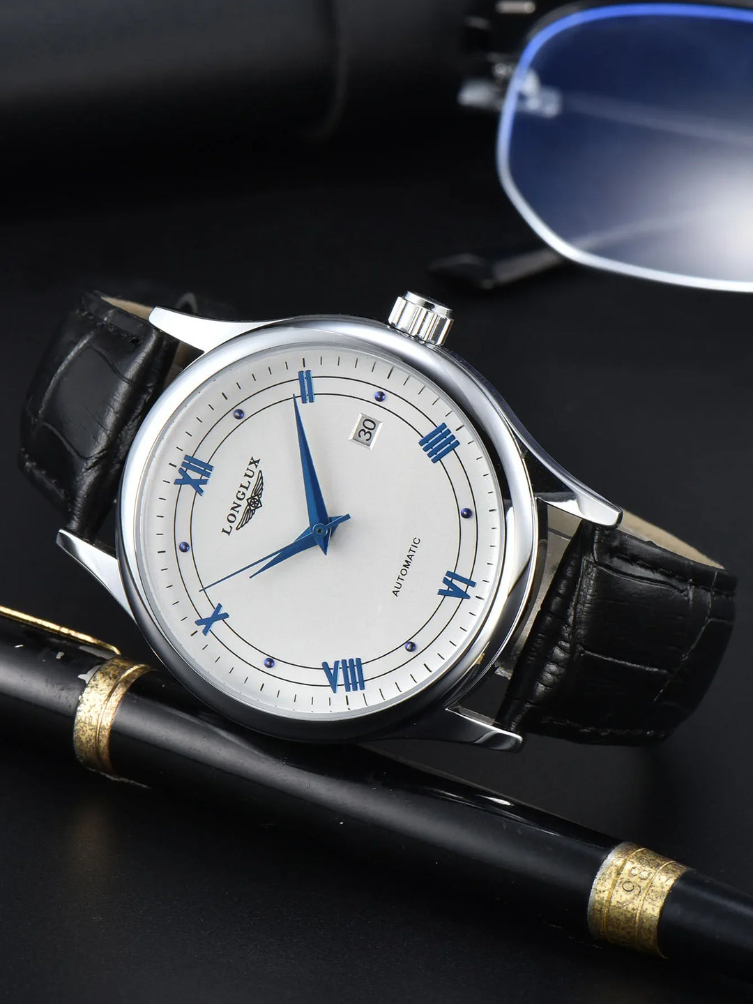 Men's Automatic Leather Strap Mechanical Date Waterproof Watch-The Yellow Prime