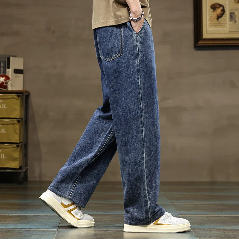 Men's Baggy Wide-Leg Drawstring Casual Denim Jeans-The Yellow Prime
