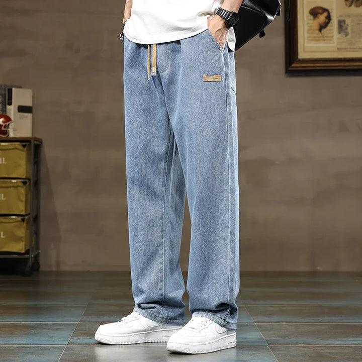 Men's Baggy Wide-Leg Drawstring Casual Denim Jeans-The Yellow Prime