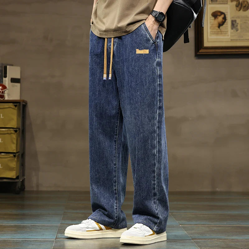 Men's Baggy Wide-Leg Drawstring Casual Denim Jeans-The Yellow Prime